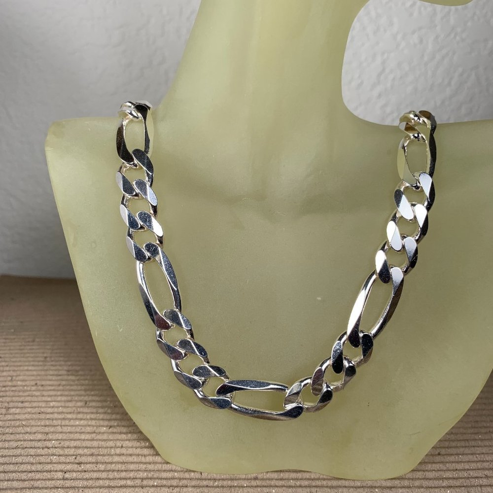 NEW 82 grams (11mm) 20” Italian Figaro Chain Necklace in Sterling Silver